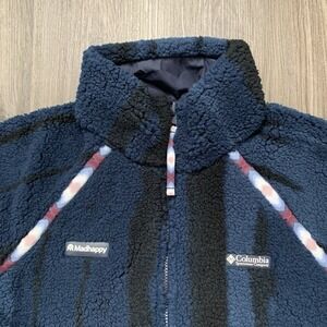 Madhappy x Columbia High Pile Fleece‎ Full-Zip Medium Dark Blue Black NEW w tags